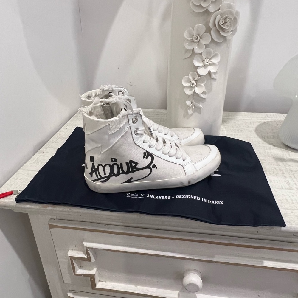 Zadig & Voltaire high top sneakers. Distressed design and graphics. Barely worn